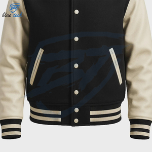OEM Custom Logo Canvas Stand Collar Varsity <b>Jacket</b> with <b>Leather</b> Sleeve Embroidery Vintage Streetwear Style Quick Dry - Product Image 3