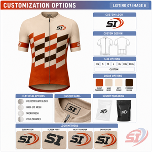 Maillot de cyclisme personnalisé à manches courtes et fermeture éclair intégrale, séchage rapide, pour vélo de route, motif quadrillé Tangerine Sand Espresso - Product Image 4