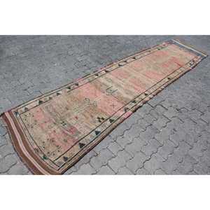 พรมวินเทจ, พรมวิ่งขนาด 2.7x11.3 ฟุต, พรมขนสัตว์สีน้ำตาลชมพู - Product Image 3