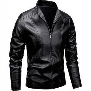 New 2025 Professional Quality Customized High Street Stand Collar Autumn <b>Winter</b> Men's Casual Zipper Leather Jacket - Product Image 3