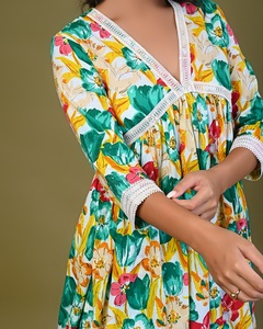 ชุดคุर्ติผ้าฝ้ายแท้ 100% แขนยาว คอวี เอวธรรมชาติ สีเขียวหลากสี พร้อมผ้าคลุมไหล่ สำหรับชุดลำลอง ขายส่ง เป็นมิตรกับสิ่งแวดล้อม - Product Image 5