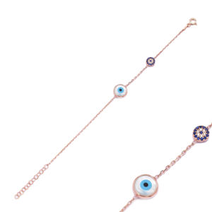 Turkish Eye Design Mix Stone <b>Charm</b> <b>Bracelet</b> 925 <b>Silver</b> Sterling Wholesale Handcraft Jewelry <b>Bracelet</b> - Product Image 1