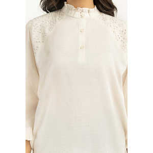 Blusa de Lino para Mujer, Cuello Alto, Estilo Vintage, Decoración con Botones, Holgada, para Uso Diario, WM-CS-SS24-023, Disponible para Primavera y Otoño, Talla XL - Product Image 1