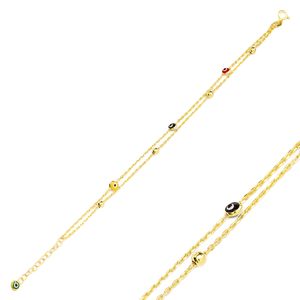 Rainbow Evil Eyes Design <b>Charm</b> Bracelet Turkish Wholesale Handmade 925 Sterling Silver Jewelry - Product Image 1
