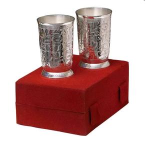 Diwali Gifts Business Promotion Silver <b>Glass</b> Tumbler <b>Sets</b> Hand Carved in Beautiful Red Velvet Box Customised Festival Gifts Away - Product Image 4