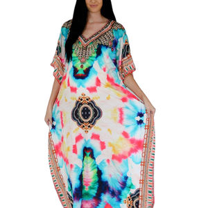 Glamorous Hot Summer Kaftan Vestidos Mujeres Impreso digital Largo Maxi Hasta el suelo Estilo occidental Algodón natural Resort Wear Prom - Product Image 1