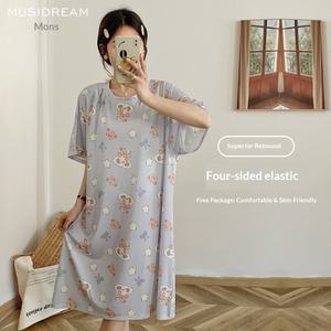 Camisón de Verano Estilo Coreano, Holgado, de Manga Corta, Pijama con Estampado de Oso de Dibujos Animados, Ropa de Dormir para Mujer - Product Image 2