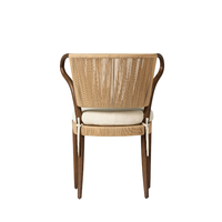 Chaise de salle à manger moderne en teck européen avec dossier en corde courbé, siège rembourré, cadre en bois massif durable et écologique, mobilier de maison