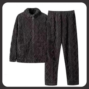 Automne hiver hommes pyjamas costumes solide ananas à carreaux imprimé corail velours manteau et pantalon 2 pièces ensemble flanelle maison vêtements - Product Image 4