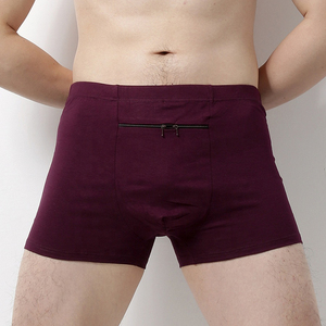 Calzoncillos de tiro medio para hombre con logotipo personalizado, Bóxer transpirable de algodón antibacteriano con cremallera, ropa interior informal de corte holgado de talla grande - Product Image 2