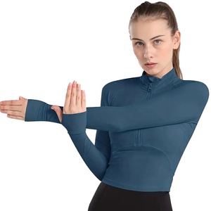 Wholesale Women's Sports Custom Cropped Fitness Wear Half Zipper <b>Jacket</b> High Stretch Workout <b>Yoga</b> Set | OEM Service - Product Image 4