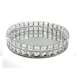 Plateau fantaisie dessus de Table décoratif verre et fer rond miroir plateau laiton plaqué plat pour servir et décoration de la maison - Product Image 6