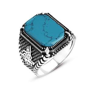 Anillo Azuris Turco de Plata de Ley 925 para Hombre, Estilo Otomano, Piedra Natural Negra VALKH1371 - Product Image 1