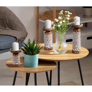 Bougeoirs et supports en bois naturel design incurvé à la main lot de 3 bougeoirs de table décoration de noël bougeoir éclaircissant - Product Image 4