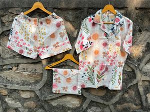 ¡Conjunto de pijama Sun Flower! Conjunto hecho a mano de pijama de algodón orgánico Conjunto de Camisa de algodón para mujer con pantalones cortos y bolso Boho Hippie Unisex - Product Image 5