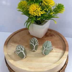 Anillo de piedras preciosas de Aventurina verde Chapado en plata antigua ajustable hecho a mano diseño de vida de árbol verde de moda para el equilibrio energético diario - Product Image 2