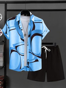 Crown Gate International CG-MF-512198 Conjunto de Camisa de Manga Corta para Hombre, Color Negro y Blanco, Estilo Casual de Verano, Cuello con Capucha, Poliéster - Product Image 6
