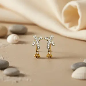Elegantes Pendientes de Botón con Diamantes y Baño de Oro Rosa para Mujer, Modernos, de Oro de 14K con Circonita para Boda y Compromiso - Product Image 2