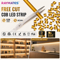 Bande LED COB UL 24V à découpe libre, 528 LED, 8 mm, flexible, sans points lumineux, dimmable, pour armoire et plafond