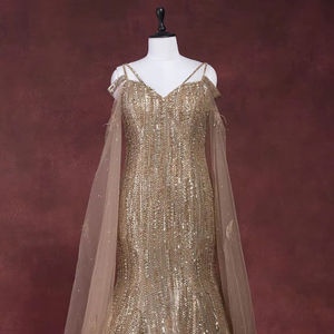 Elegante vestido de noche de sirena de lujo para mujer, vestidos de graduación de manga larga, borla con cuentas, encaje de lentejuelas, de talla grande bordado - Product Image 1