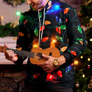 Sudadera CON CAPUCHA DE Navidad para hombre 100% algodón transpirable estampado completo diseño bolsillo cálido invierno suelto tejido frontal - Product Image 4