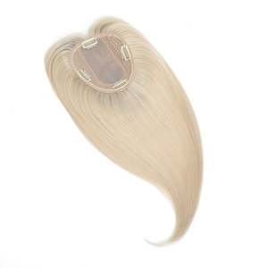 Russian Remy Human <b>Hair</b> Topper with Bangs Silk Base Mono Top 1B <b>Root</b> Cinnamon Brown & Pearl Blonde - Product Image 2