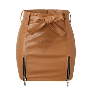 กระโปรงหนัง PU สีดำสำหรับผู้หญิง-เซ็กซี่และเหมาะสำหรับใส่ไปคลับ-กระโปรงมินิสั้นประดับลูกปัด / กระโปรงหนังรัดรูปเอวสูงสำหรับงานปาร์ตี้และใส่ทำงาน - Product Image 1