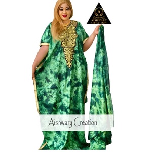 Elegant Tie Dye Lace Handmade Kaftan Dress for Women Rayon Maxi Loose Fit Floor Length Resort Islamic Beach Apparel - Product Image 1