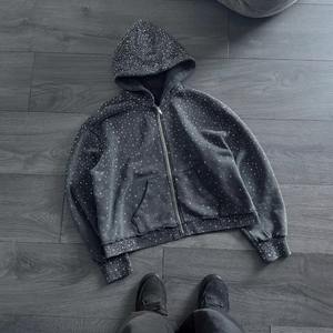 La mejor calidad 100% algodón hombres diamantes de imitación sudaderas con capucha térmica ligera buena calidad al por mayor hombres sudaderas con capucha - Product Image 1