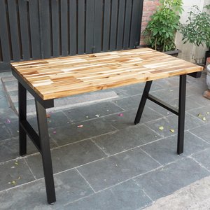 HBWD017 Escritorio de PC de Madera Maciza de Acacia de 120x60cm, Diseño Simple, Patas de Hierro, Plegable y Portátil para Hotel, Hogar u Oficina, Requiere Ensamblaje - Product Image 2