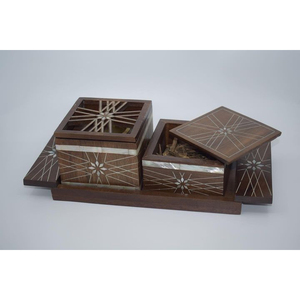 การออกแบบใหม่ไม้แกะสลักซับฝังถาดมาตรฐานสูงที่ให้บริการและตกแต่งถาด - Product Image 2