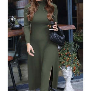 Robe longue à col roulé et fente profonde en modal pour femme, 31832 - Vert - Product Image 3