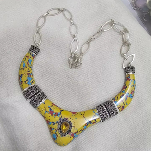 สร้อยคอสังกะสีอัลลอยผสมจากเรซินรูปเสือดาวทำด้วยมือคุณภาพที่ไม่เหมือนใครสำหรับผู้หญิงสร้อยคอชนเผ่าขนาดใหญ่สไตล์ชาติพันธุ์วิทยาตามธรรมชาติ - Product Image 3