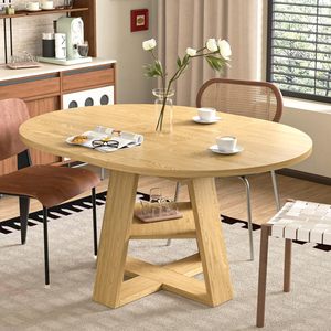 <span class=keywords><strong>Mesa</strong></span> de Comedor Redonda Extensible de Madera Moderna <span class=keywords><strong>con</strong></span> <span class=keywords><strong>Estante</strong></span> de Almacenamiento para el Hogar y Hoteles, Muebles Elegantes para Cocina y Sala de Estar - Product Image 4