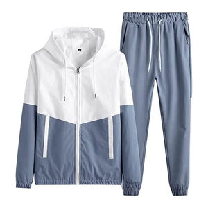 Survêtements XXL 100% en coton pour hommes, pantalons de survêtement décontractés à blocs de couleurs, à capuche, poches passepoilées, polaire écologique et respirante - Product Image 1