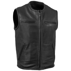 Nouveau gilet de motard en cuir de vache véritable de couleur personnalisée à la mode pour hommes, taille plus, été, sans manches, gilet en cuir de moto - Product Image 2