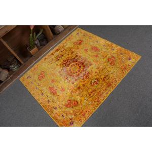 Turkish Vintage Rug, 3.37x3.9 ft Small Rug, <b>Yellow</b> Solid Rug - Product Image 5