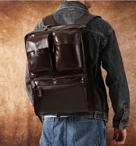 Premium Quality Custom Soft Buffalo Leather Bagpack Stylish Unique Smooth <b>Pebbled</b> Leather Hand-<b>Crafted</b> Cotton Zipper - Product Image 5