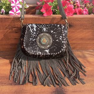 ใหม่ Western ผมบนซ่อนขนหนัง Fringe Designer Concho สลิงกระเป๋าโลหะขนสัตว์หนังนิ่มกระเป๋าหนังสวมใส่ผู้หญิงสลิงกระเป๋า - Product Image 1