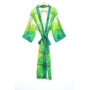 Bata Kimono de seda con estampado Floral para mujer, ropa de baño, abrigo envolvente para la casa, Kimono - Product Image 1