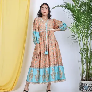 Stylish Women Black Ethnic Anarkali Kurti Suit Designer wear Gown with printed work for any festival in light pink and blue colo