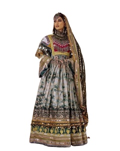 Customized Sizes Eco-Friendly Maxi V-neck A-Line Floral Print Afghan Kuchi <b>Dresses</b> Women Wedding Party Wear Wholesale Prices - Product Image 1