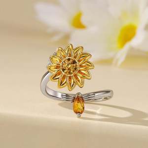 Anillo Giratorio de Plata de Ley con Diseño de Abeja y Girasol, Jeulia Rhythm of Life, con Circonita - Product Image 4