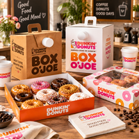 Ensemble d'emballages de boulangerie personnalisés AT PACK avec boîtes à beignets, gobelets à café et cartons pour boissons, solution d'emballage alimentaire de marque pour café