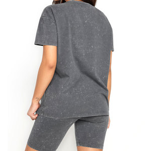 เสื้อยืดแขนสั้นผ้าฝ้าย100% ซักกรดสำหรับผู้หญิงคอกลมสวมใส่สบายลำลองสำหรับฤดูร้อน - Product Image 4