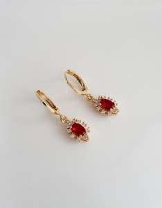 ต่างหูห่วงแบบ Huggie ประดับพลอยทับทิมสีแดง ชุบทองคำแท้ 925 สไตล์วินเทจ ของขวัญวันครบรอบสำหรับผู้หญิง พลอยทับทิมสีชมพู - Product Image 1