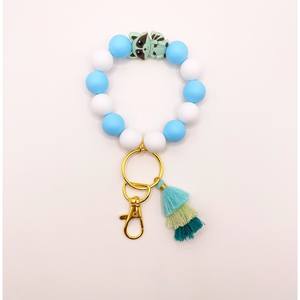 Porte-clés fait main avec perles en bois et anneau en acier inoxydable | Porte-clés coloré en perles de bois et acier inoxydable | VRNQ - Product Image 3