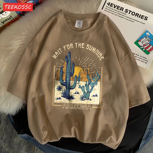 T-shirt à manches courtes surdimensionné pour femme Cool & Lovely Wait Sunrise Print Versatile Personality 180 Grammes Poids du tissu - Product Image 4