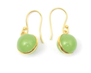 Boucles d'oreilles en pierres précieuses Prehnite plaquées or 18 carats faites à la main forme de rondelle cerceau cadeau de mode pour elle fabriqué à partir de résultats de pierre en laiton - Product Image 1