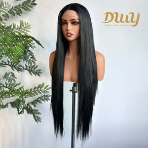 Jenner-DWy 30 Inches Long Natural <b>Black</b> Straight Full Lace Front <b>Wig</b> for Women Clearance Sale Glueless Synthetic Middle Part - Product Image 4
